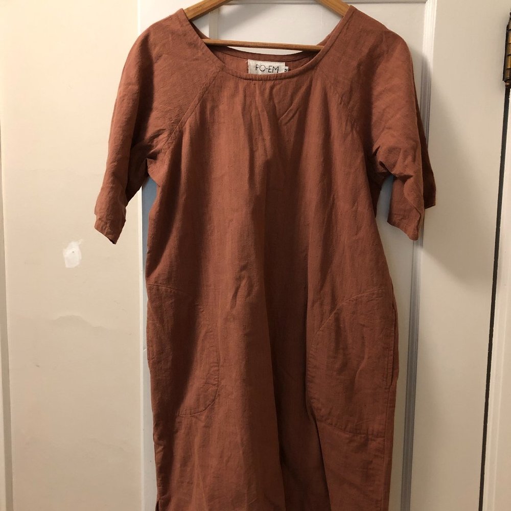 PO-EM Day Dress w/ Pockets, Size Medium, Red/Brown